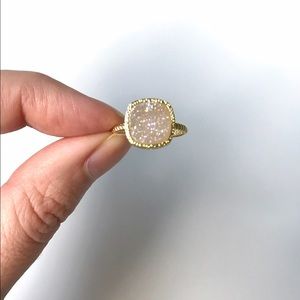 Frosted Opal Druzy Crystal Princess Gold Ring