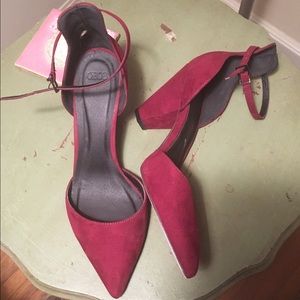 Plum Faux Suede Ankle Strap Pumps