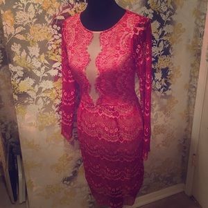 Sexy red eyelash lace detail dress