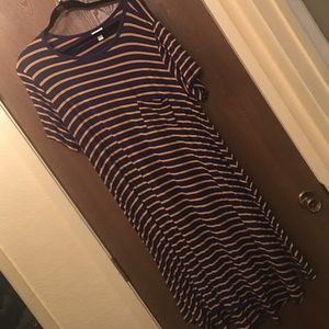 Blue and gold striped Lularoe Carly 2x