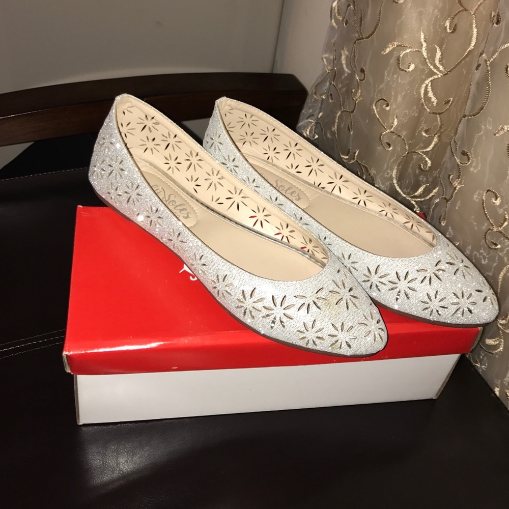 Silver glitter flats