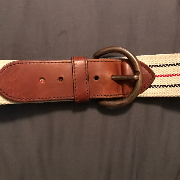 Creamy belt with red and blue strips with brown - Picture 2 of 3