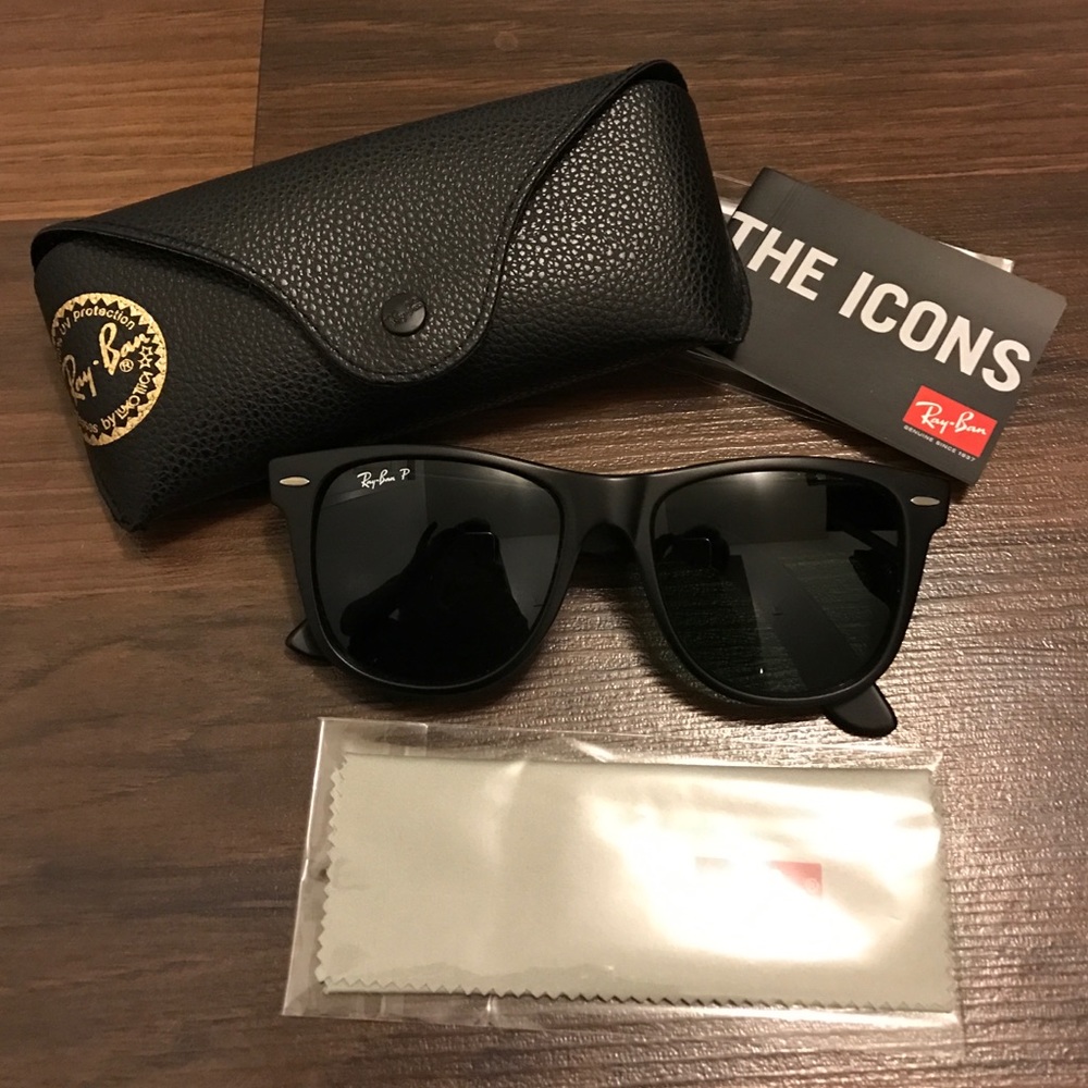 Ray Ban polarized Wayfarers w/case and cloth