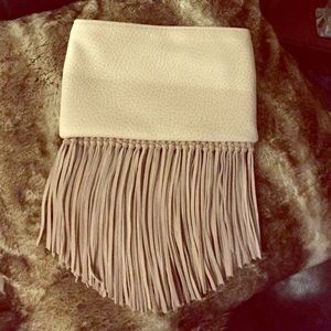 Leather / suede clutch & crossbody purse w/ fringe