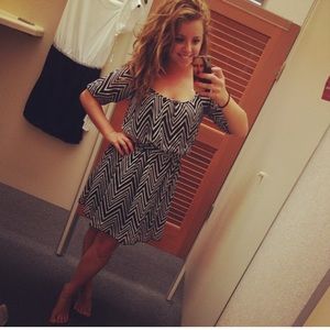 Black and white striped long sleeve dress