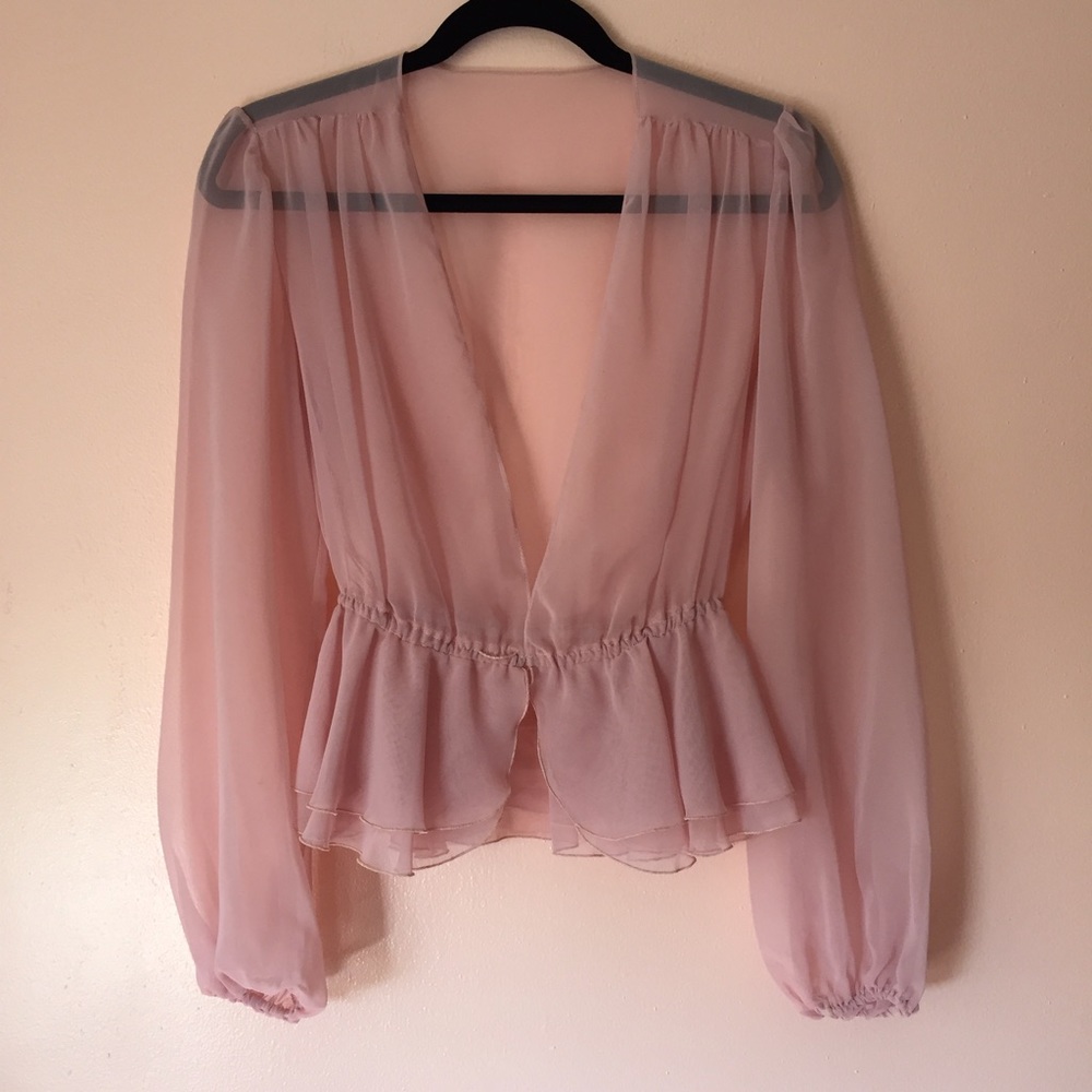 Vintage Dusty Rose Sheer Plunging Blouse - Picture 2 of 4