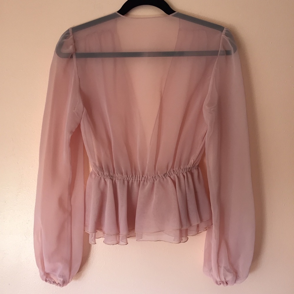 Vintage Dusty Rose Sheer Plunging Blouse - Picture 3 of 4