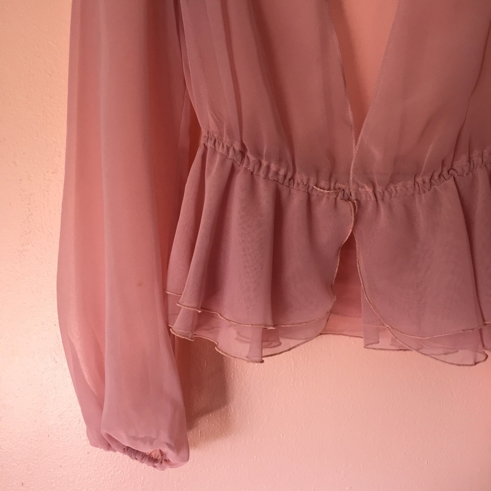 Vintage Dusty Rose Sheer Plunging Blouse - Picture 4 of 4