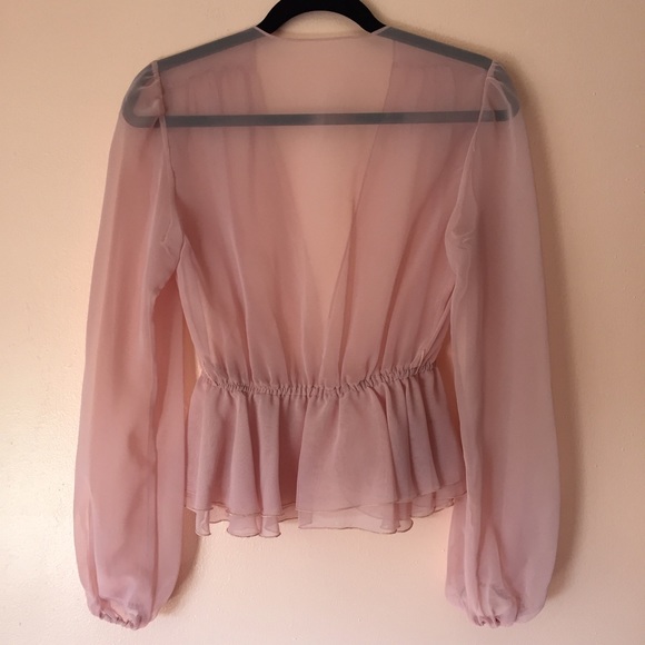 Vintage Dusty Rose Sheer Plunging Blouse - Picture 3 of 4