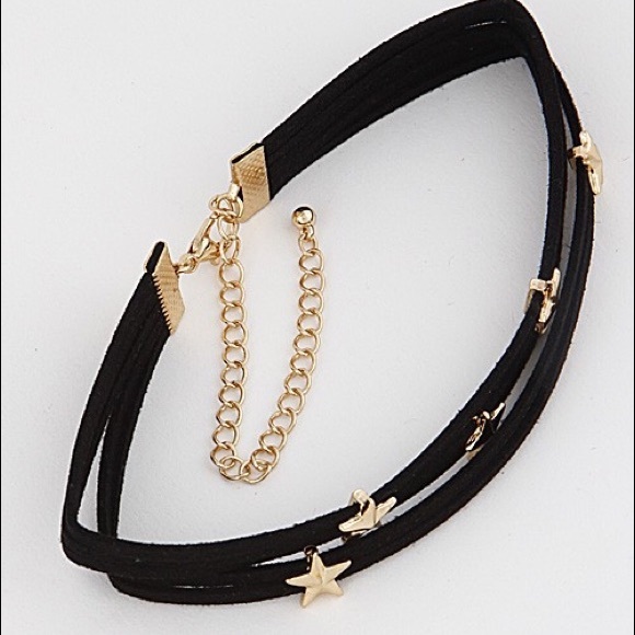 Black suede gold star hardware wrap choker - Picture 2 of 3