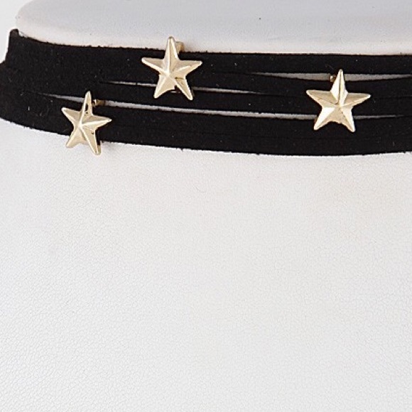 Black suede gold star hardware wrap choker - Picture 3 of 3