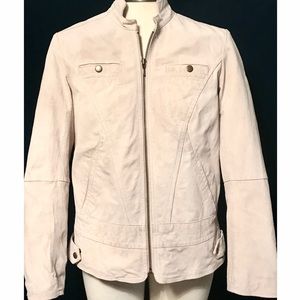 Chicos cream suede leather jacket, polyester lined