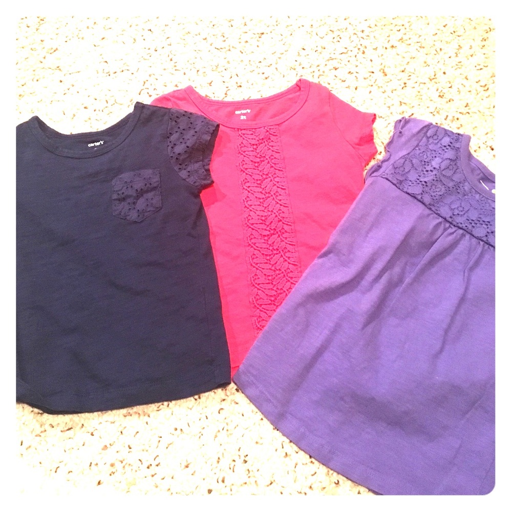 Toddler girl solid tees with lace detail