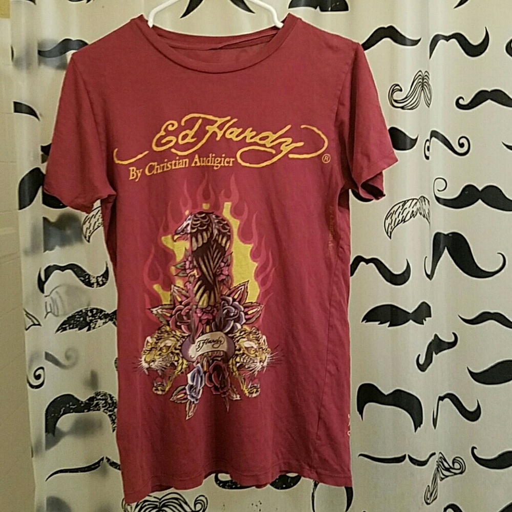 Ed Hardy women maroon Tshirt