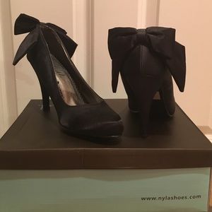 Black Satin Heels with Bows