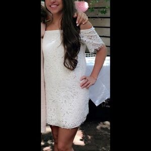 White lace off the shoulder dress