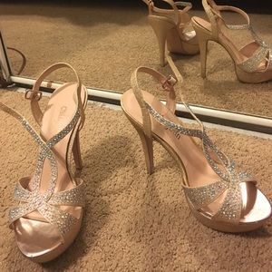 Cathy Jean champagne heels with silver studs.