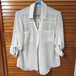 Express Portofino blouse...sheer white w/stars