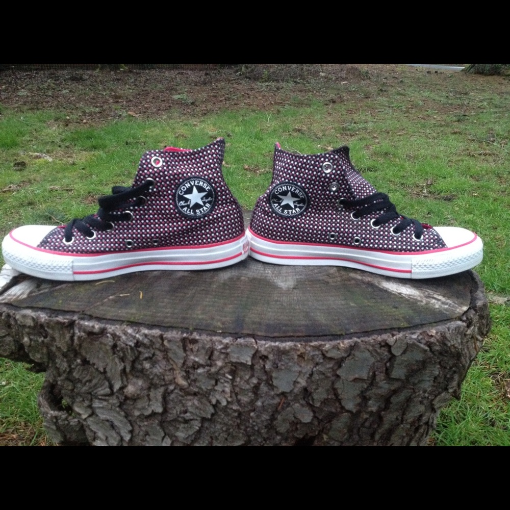 Black and pink converse high top