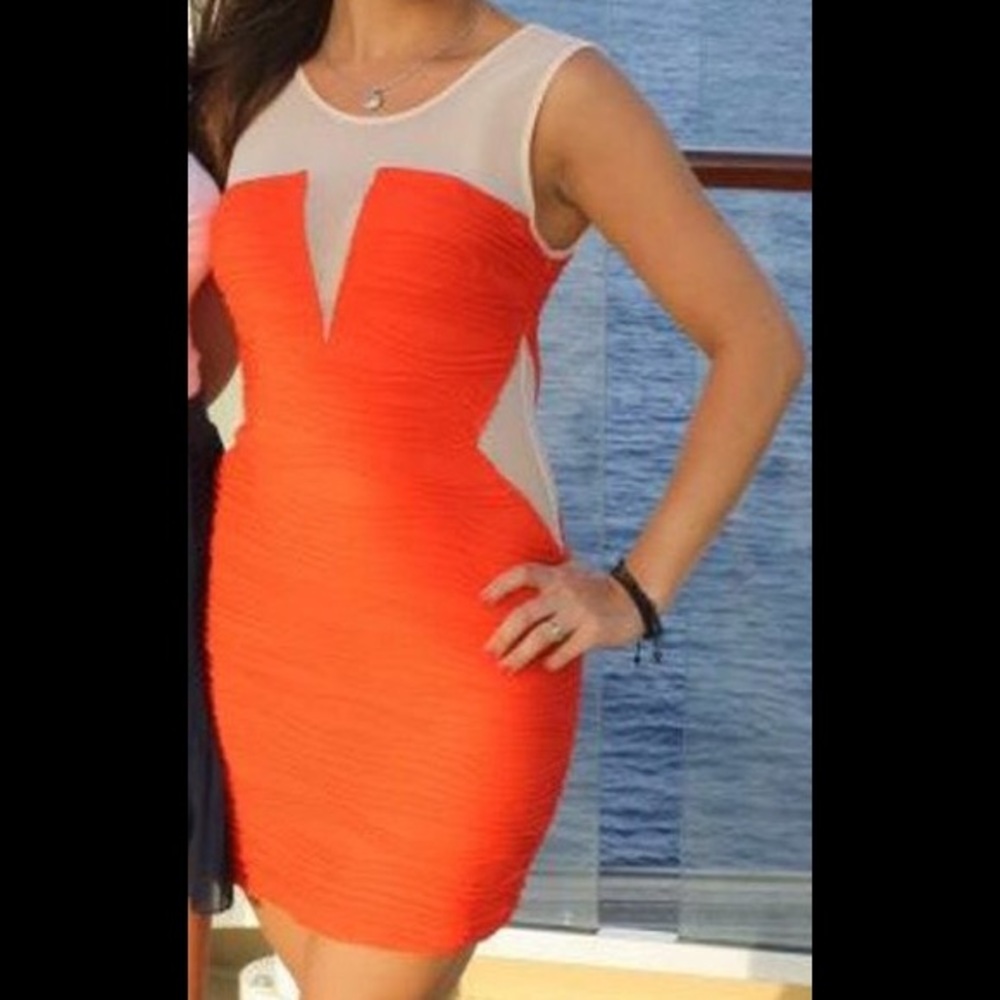 Orange/red w/beige mesh dress