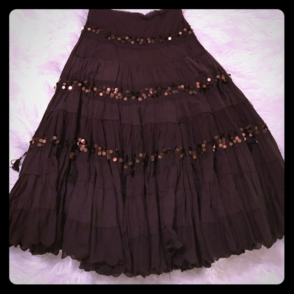 Brown beaded maxi skirt