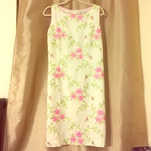 Pink/green floral linen dress