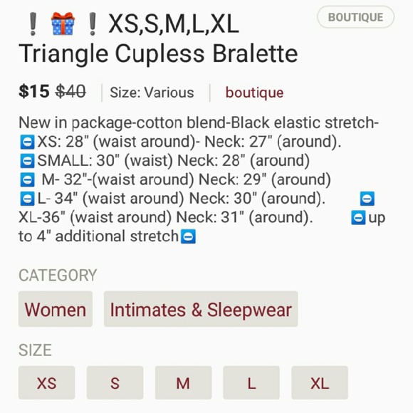 XS,S,M,L,XL,XXL,XXXL Triangle Bralette - Picture 4 of 4