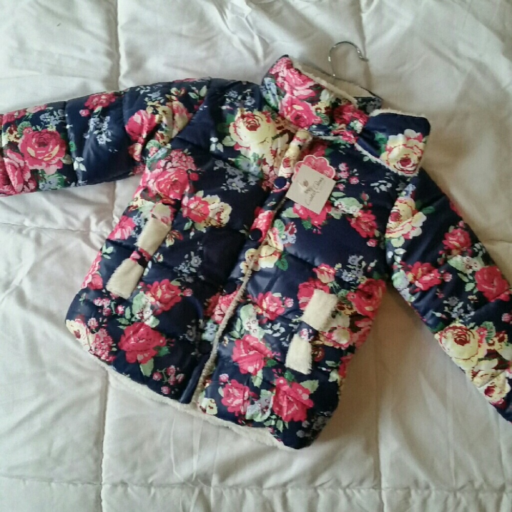 Navy Floral Puffer Coat