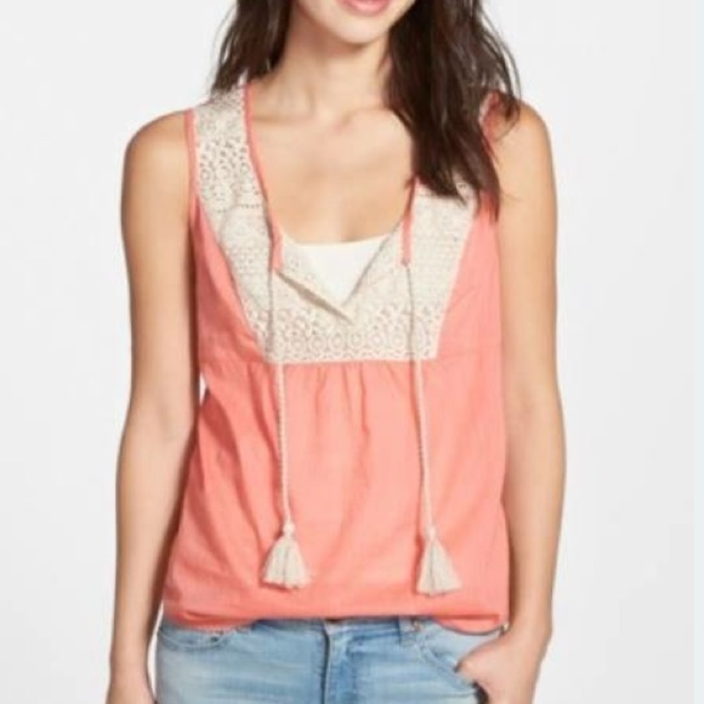 🚫REMOVED🚫Coral & Cream Lace Bib Boho Tank - Picture 1 of 4