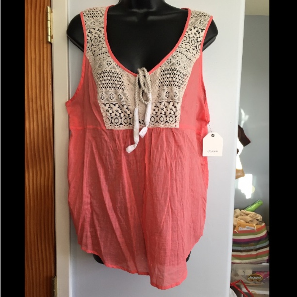 🚫REMOVED🚫Coral & Cream Lace Bib Boho Tank - Picture 2 of 4