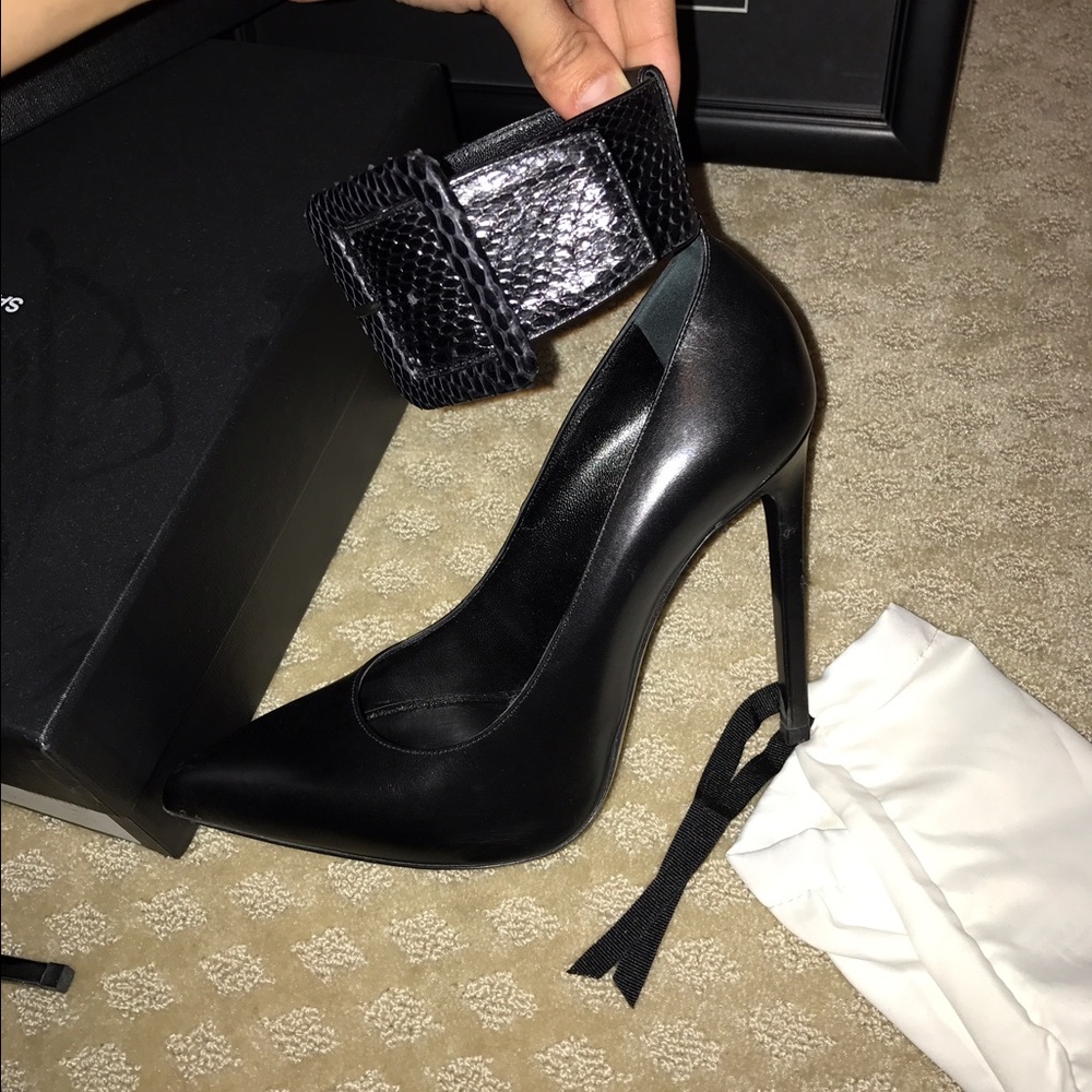 Saint Laurent Python Ankle Strap Black Heels - image 2