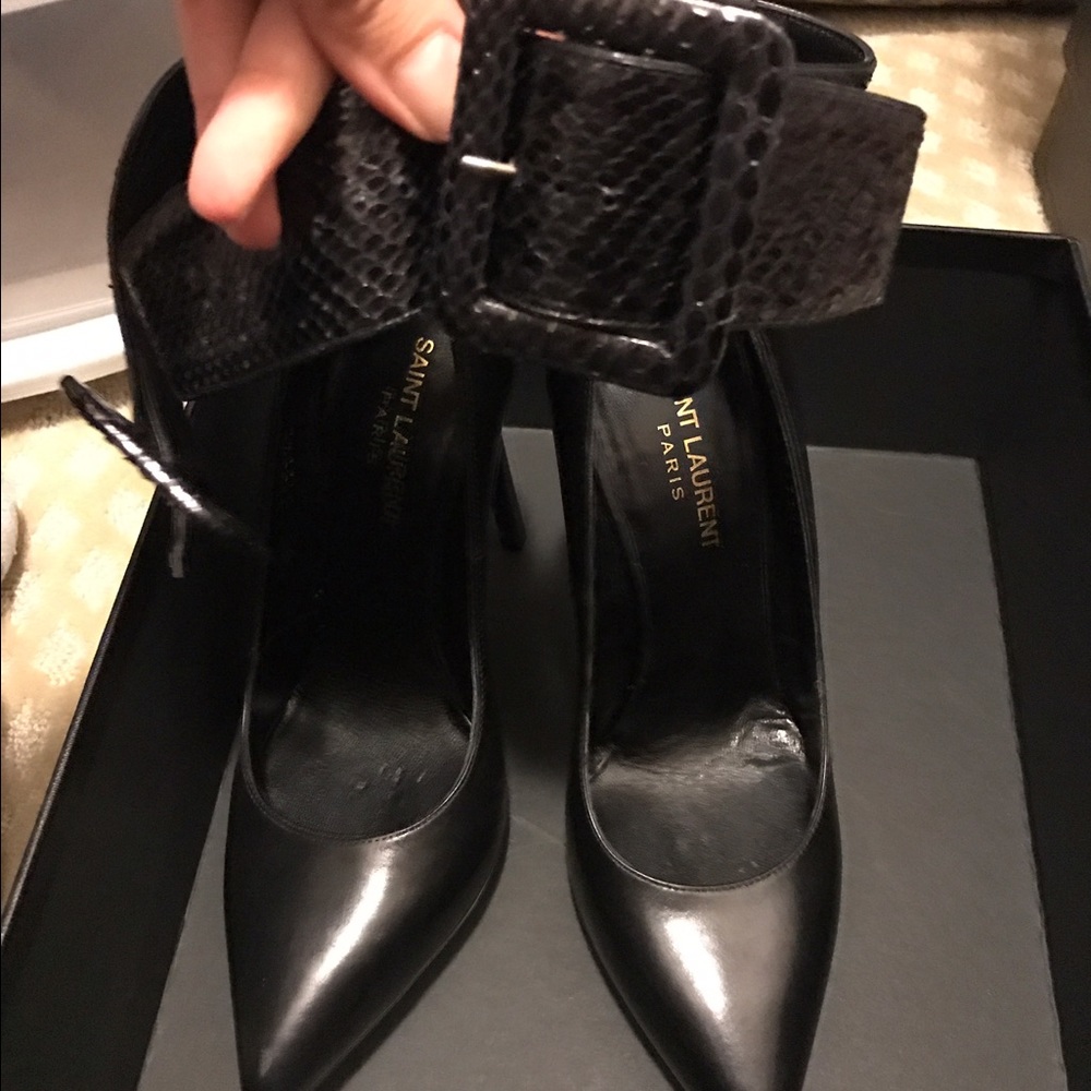 Saint Laurent Python Ankle Strap Black Heels - image 3