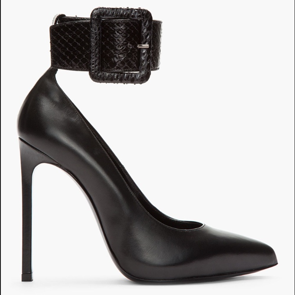 Saint Laurent Python Ankle Strap Black Heels - image 1