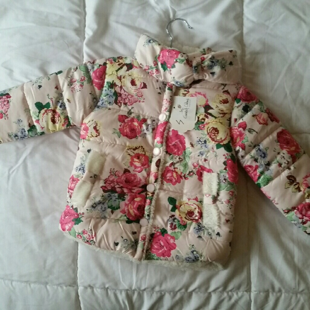Pink Floral Puffer Coat
