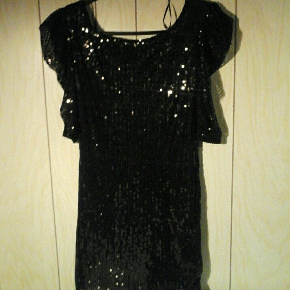 Black sequence party/cocktail dress, size Med, $20
