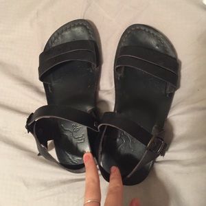 Genuine black leather sandals