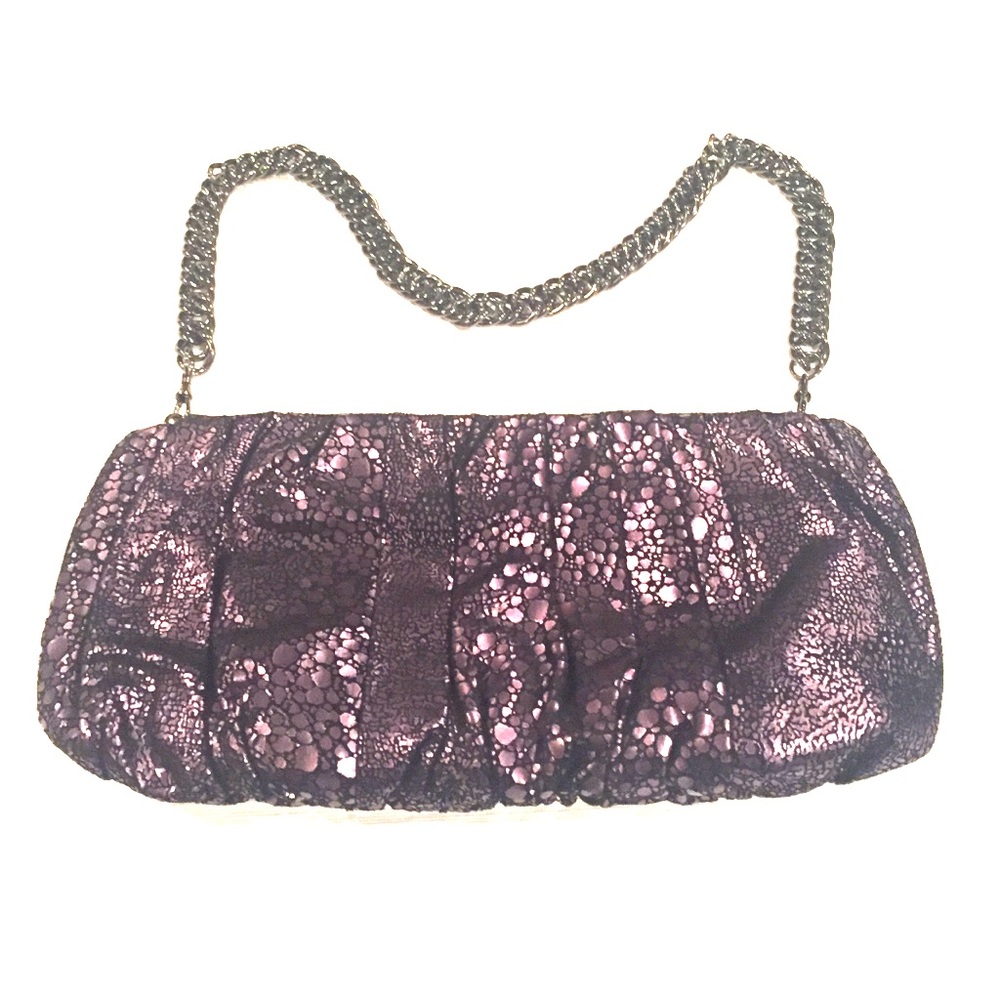 Inge Christopher metallic purple & black clutch