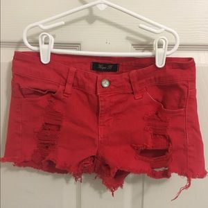 Klique B Red Distressed Low Rise Jean Shorts