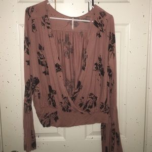 Free people tie waist long bell sleeve crop top