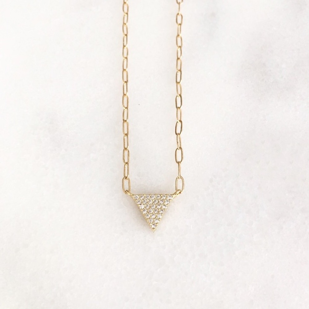 CZ pave gold triangle long layering necklace