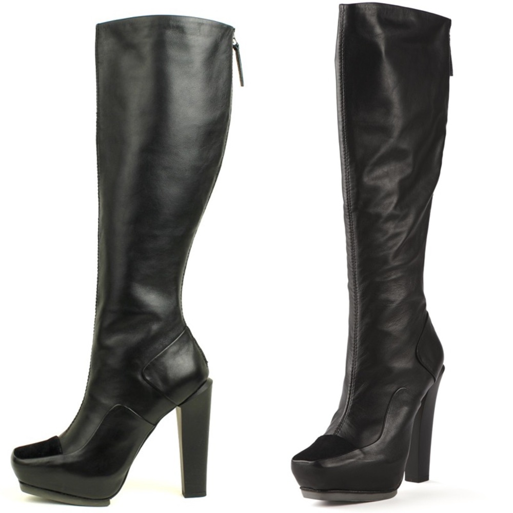 L.A.M.B. Navigator Black Leather Knee High Boots