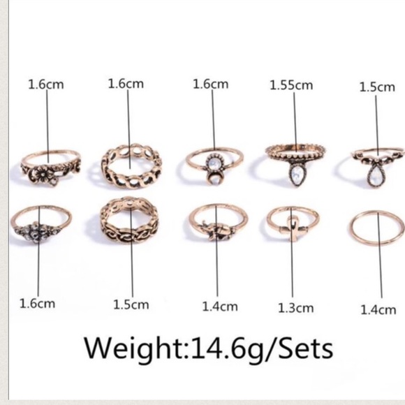 Set of 10 Vintage Gold or Silver Finger Midi Rings - Picture 2 of 8