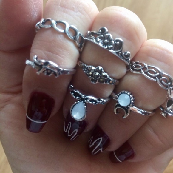 Set of 10 Vintage Gold or Silver Finger Midi Rings - Picture 6 of 8