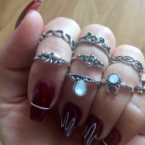 Set of 10 Vintage Gold or Silver Finger Midi Rings - Picture 7 of 8