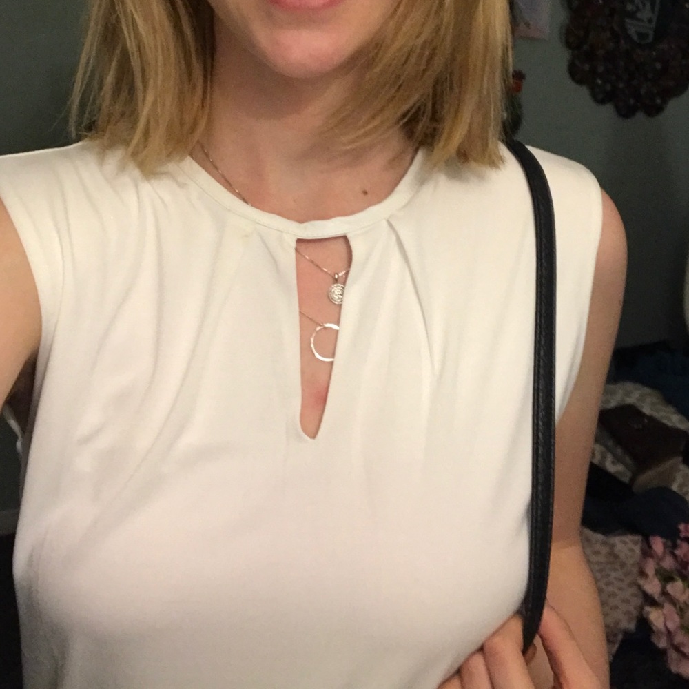 White fitted drapey shirt and or dress