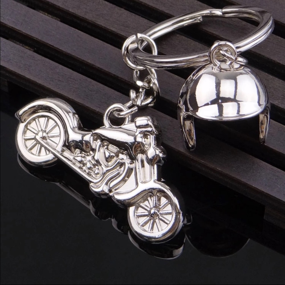 Polished 3d Motorcycle & Helmet Key/Purse Charms