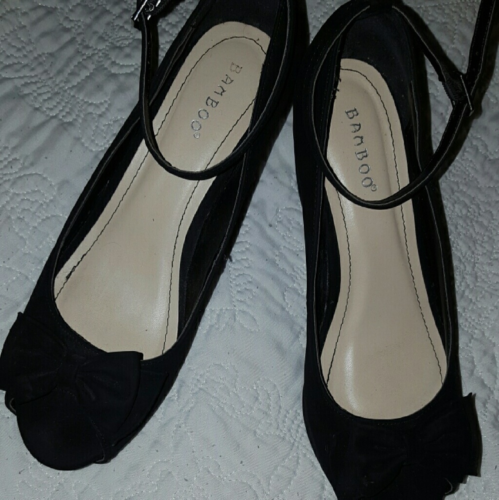 Black suede peeptoe platforms