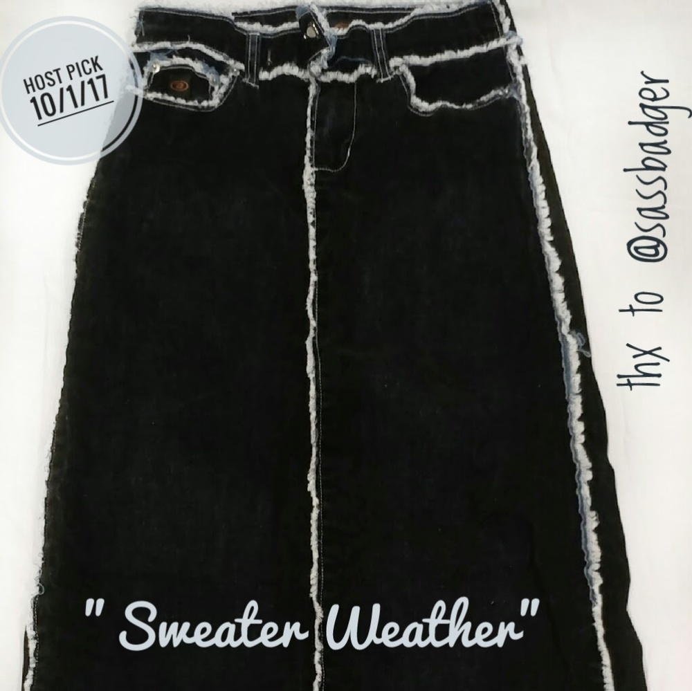 🎉HP🎉NWT Bongo BlackVelvetCoated Denim Split Maxi