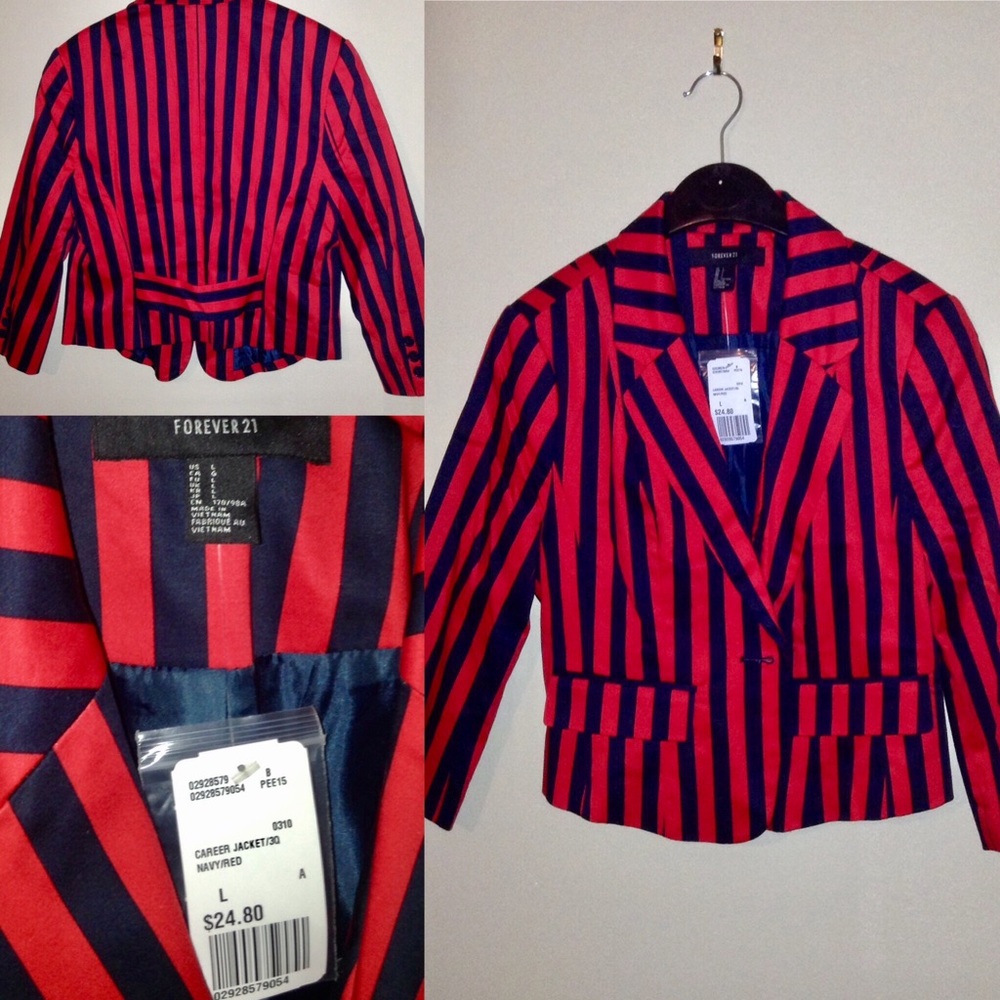 Red and Navy Striped Forever 21 Blazer NWT