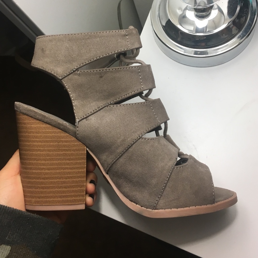 Lace up taupe booties